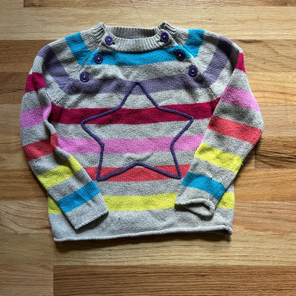 Mini Boden Striped Knit with Button Detail Girls Sweater